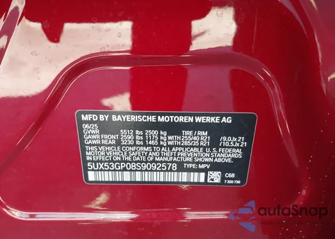 2025 BMW X3 30 xDrive from USA, damaged, VIN 5UX53GP08S9092578